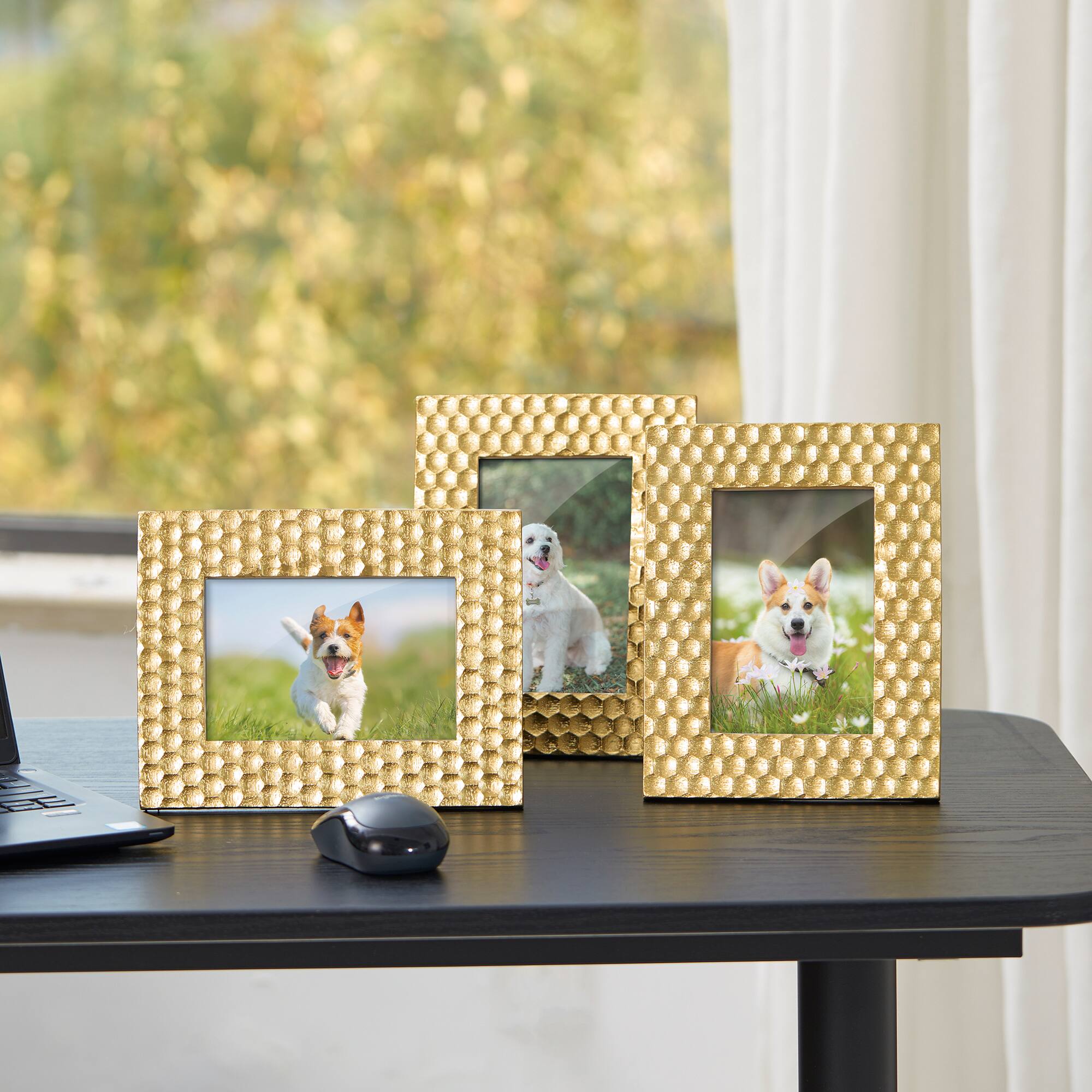 Glitzhome® 3 Pack 4" x 6" Gold Honeycomb Resin Tabletop Picture Frames